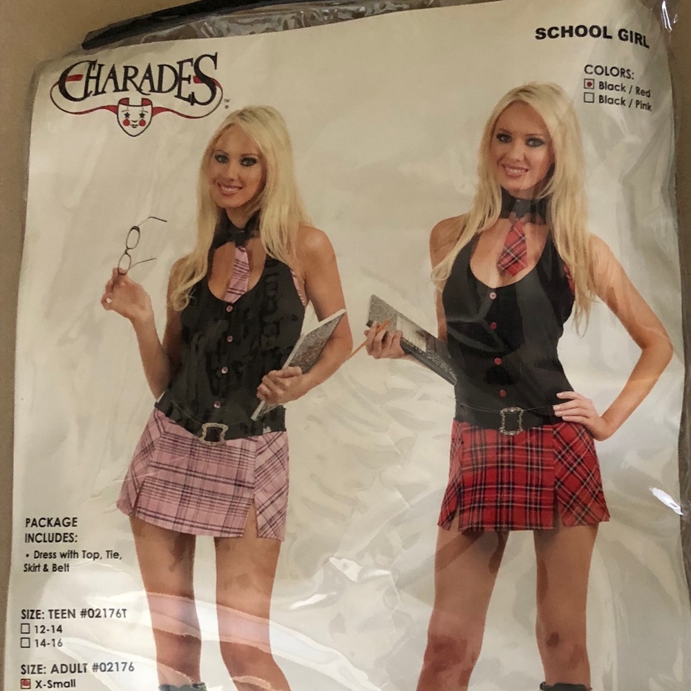 School Girl Costume Red/Black, XS